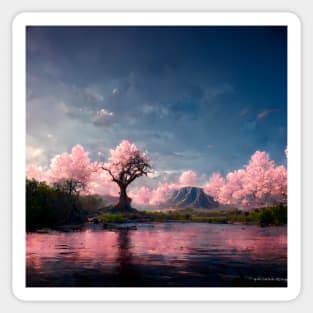 Japanese Sakura Cherry Blossom Trees Landscape #5 Sticker